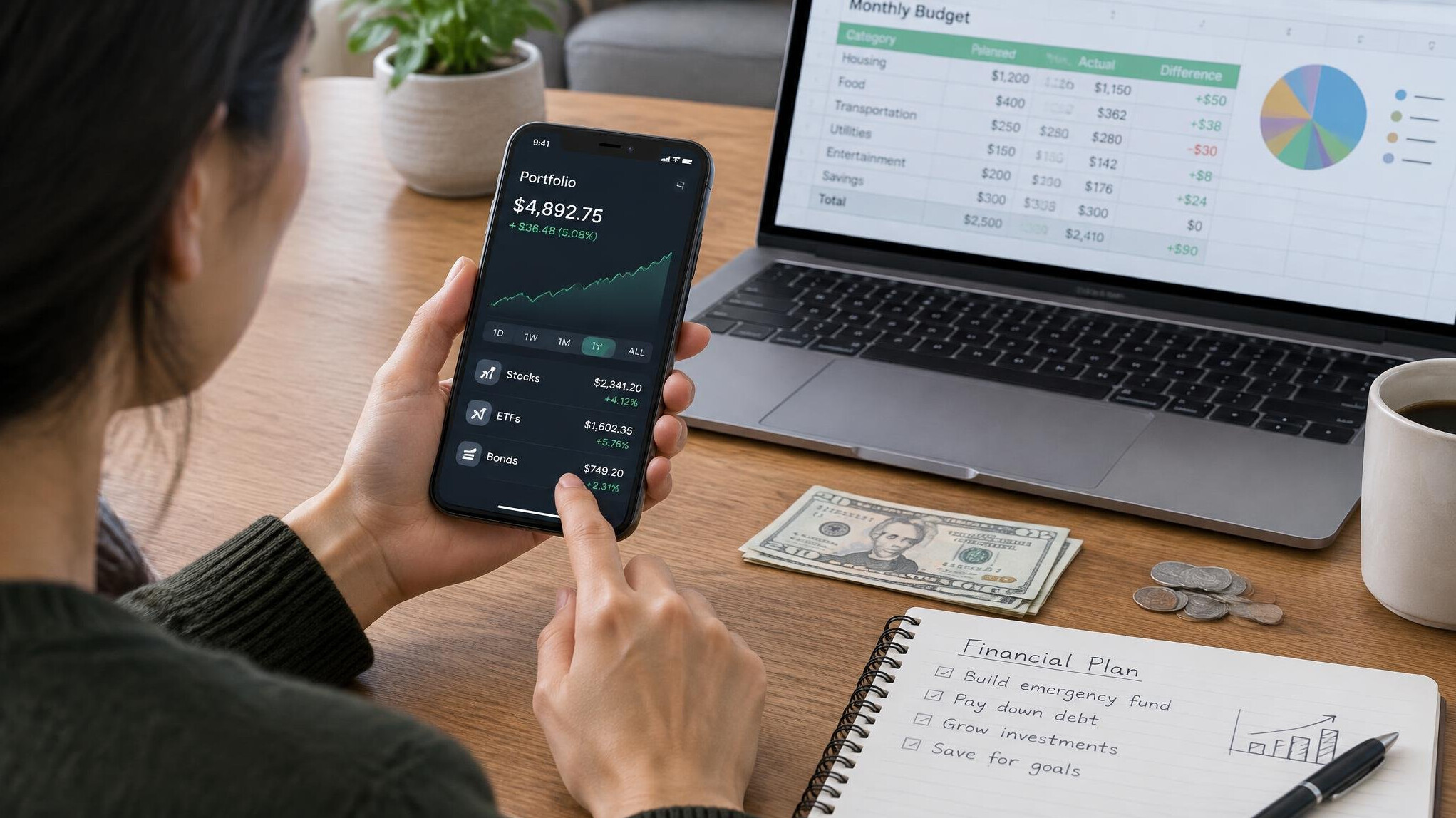 person checking investment app on phone