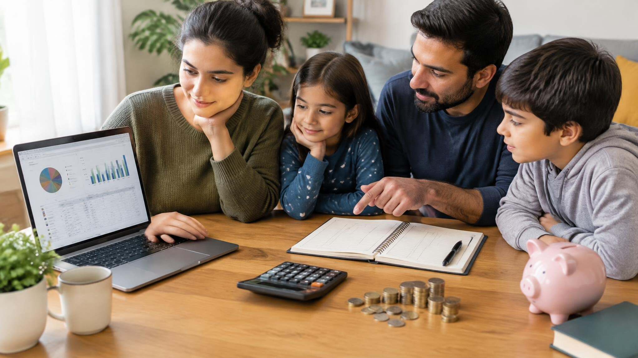 person tracking expenses on laptop